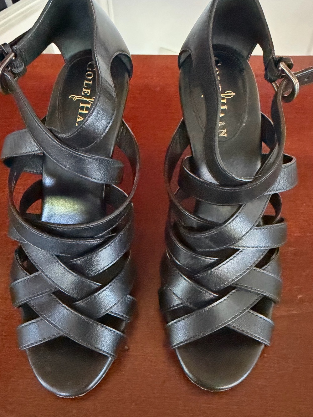 Cole Haan Black Leather Strappy Crisscross Heels size 5